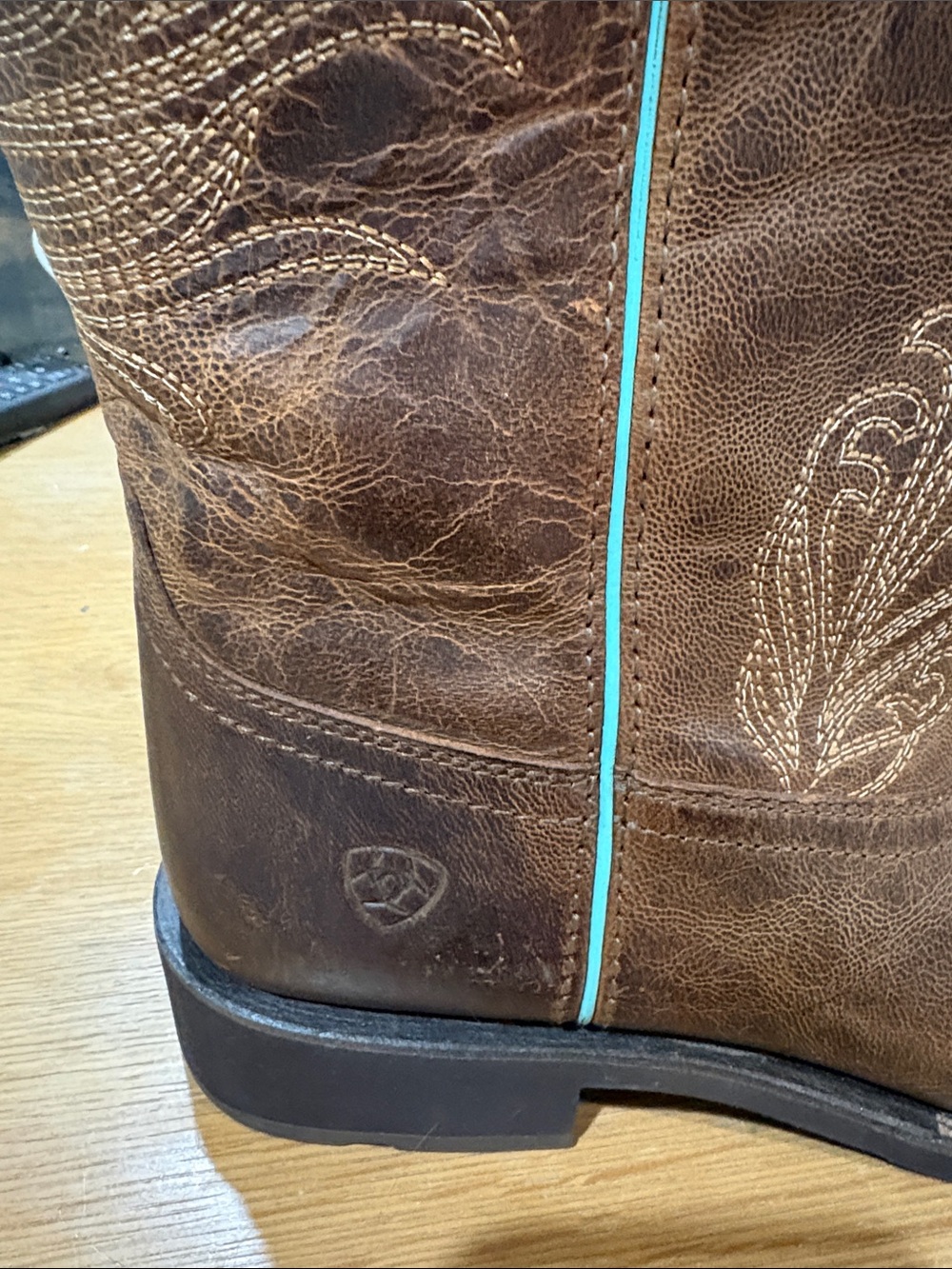 Ariat Brown Leather Lace-Up Cowboy Boots with Turquoise Accents - Picture 2 of 4